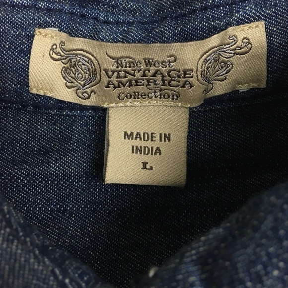 Chambray Shirt NINE WEST Button Up Long Sleeve Minimalist 100% Cotton Size Large - Picture 5 of 12